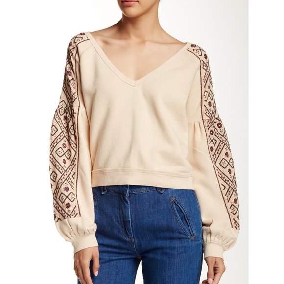 Free People Senorita Pullover Ivory  Sweatshirt - Picture 1 of 3